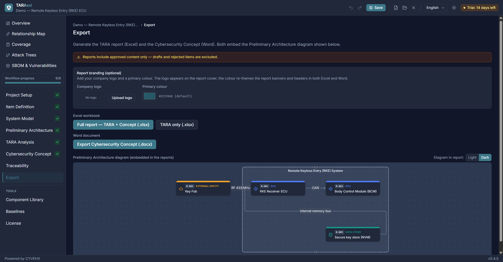 One-click DOCX and XLSX report export